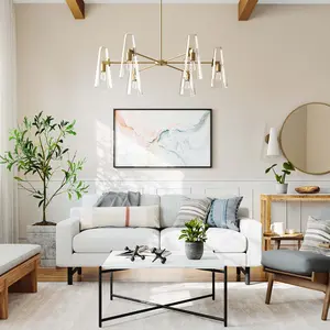 Modway Beacon 6-Light Chandelier in Clear Satin Brass