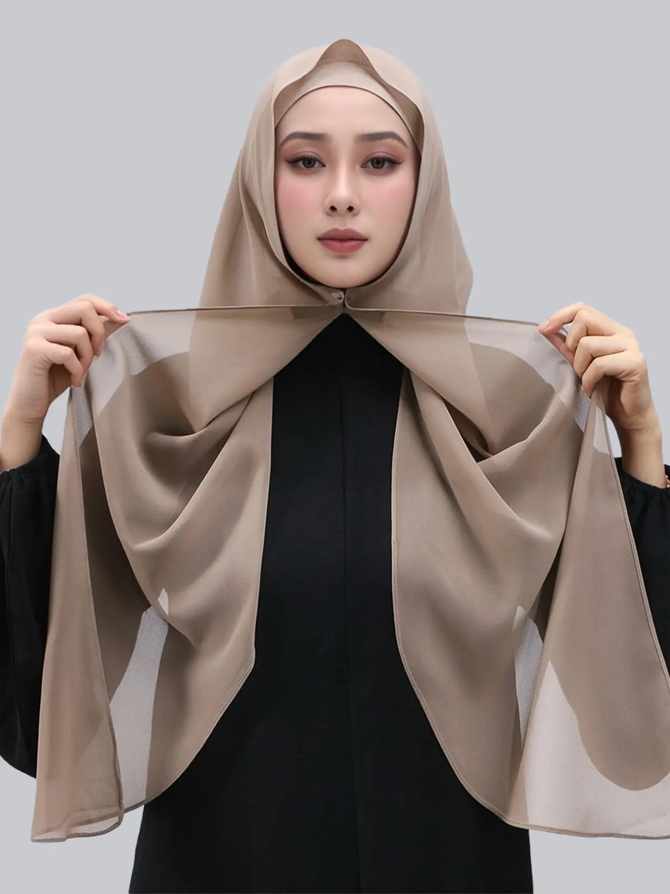 Women's Chiffon Instant Hijab Scarf with Magnetic Closure, Adjustable Fit, Modest Plain Design, All Seasons Wear, for Muslim Daily Use, Modesty