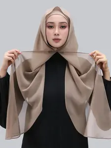 Women's Chiffon Instant Hijab Scarf with Magnetic Closure, Adjustable Fit, Modest Plain Design, All Seasons Wear, Muslim Daily Use