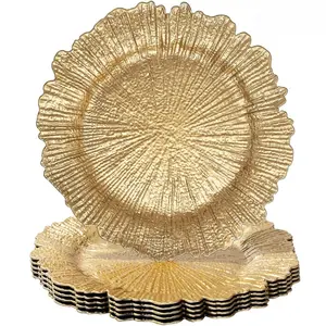 MAONAME 13" Gold Charger Plates Reef Plate Charger Bulk - Round Plates, Plastic Table Charger for Wedding Decor Dinner Party