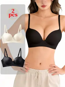 2-piece set - suitable for women with small breasts. Colorful, sexy bra. Thick padding. No underwire. With snap fasteners. Daily casual sports bra. Slimming and shaping. One-piece underwear. Tight and breathable bra.