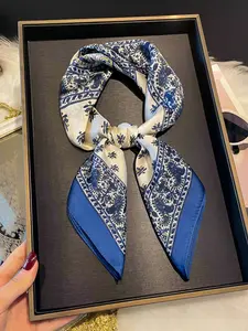 Floral Print Scarf for Women, Soft Silk-Like Hairband, Fashionable Head Wrap & Neck Scarf, All-Season Woven Fabric Accessory