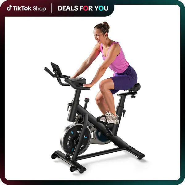 Dealsforyoudays MERACH Exercise Bike for Home Stationary Bike with New RPM Game Mode Enhanced Electronic LED Monitor Silent Belt Drive and Comfortable