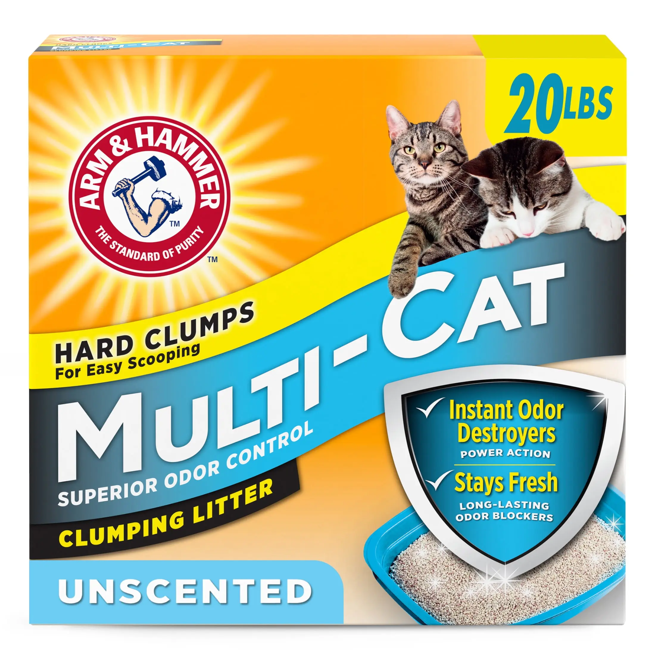 Unscented Multi-Cat Clumping Cat Litter, Advanced Odor Control, 99.9% Dust Free, Low Tracking, Easy Scoop, 20 lb Box