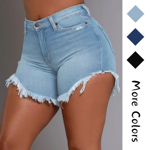 Women's Casual Denim Shorts Ripped Frayed Raw Hem Jean Shorts with Pockets