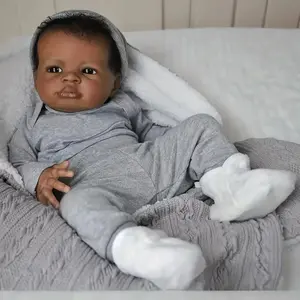 1pc Lifelike African American Doll - Realistic Soft Vinyl Reborn Doll with Hand-Rooted Curly Hair, 19" Full-Body Soft Texture, Ideal for Birthdays, Christmas Gifts, Collectible Doll for Role-Play & Nurturing Care (Ages 0-3 Months) - Compatible with Clothe