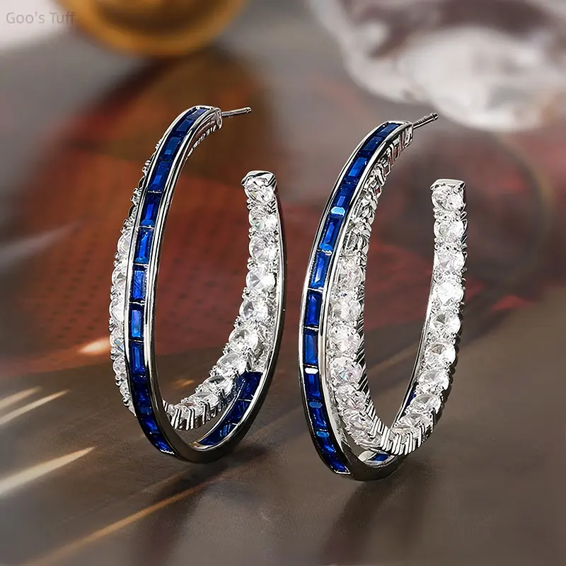 Women's Large C-Hoop Earrings - Full Cubic Zirconia Light Luxury Viral Jewelry, Bold Unique Niche Design for Streetwear & Clubwear, Ideal Gift for Women