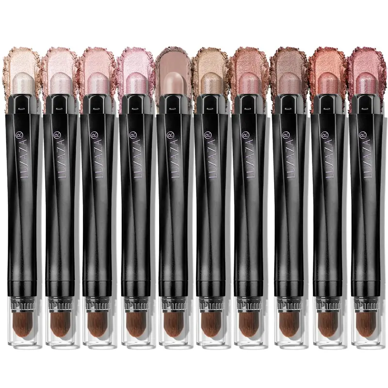LUXAZA Creamy Hexagonal Tube Color Stick Eyeshadow - Neutral Bronze Shimmers, Blendable, Highly Pigmented Smooth Brightener, Waterproof, Smudge-Proof, Long Lasting Shimmering Makeup, Sunscreen, With Blending Brush (Back to School)