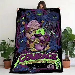 Cowardly Dog Theme Printed Flannel Blanket - Suitable for Sofa, Bed, Travel and Home Decoration, Give to Family and Friends Birthday, Holiday Gifts