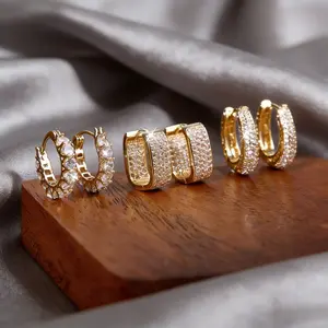 Sparkly 3 pairs of exquisite girl's earring sets, gifts for her on Valentine's Day, DDES0407 Valentine's Day gifts for girlfriends, women's layered earrings 14k gold-plated