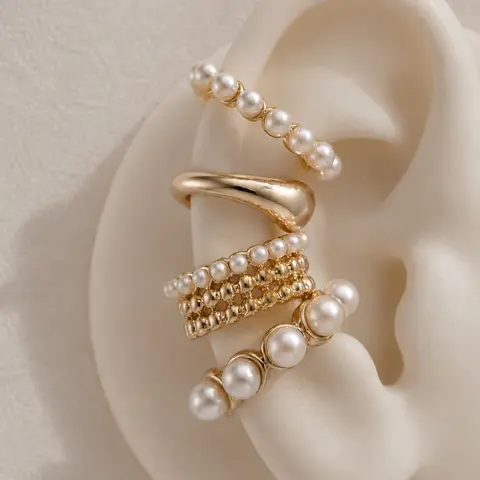 4pcs Exaggerated Fashion Vintage Coin Pearl Waterdrop Elegant Unique Design Earrings, Clip-On Design, Perfect for Women, Couples, Parties, Weddings, Gifts, Earring Set