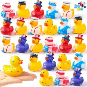 24 Pcs Patriotic Rubber Ducks, Red White Blue 4th of July Bulk Ducks with 8 Patriotic Designs, Independence Day Party Favor Gift Bath Toys for Kids Toddlers