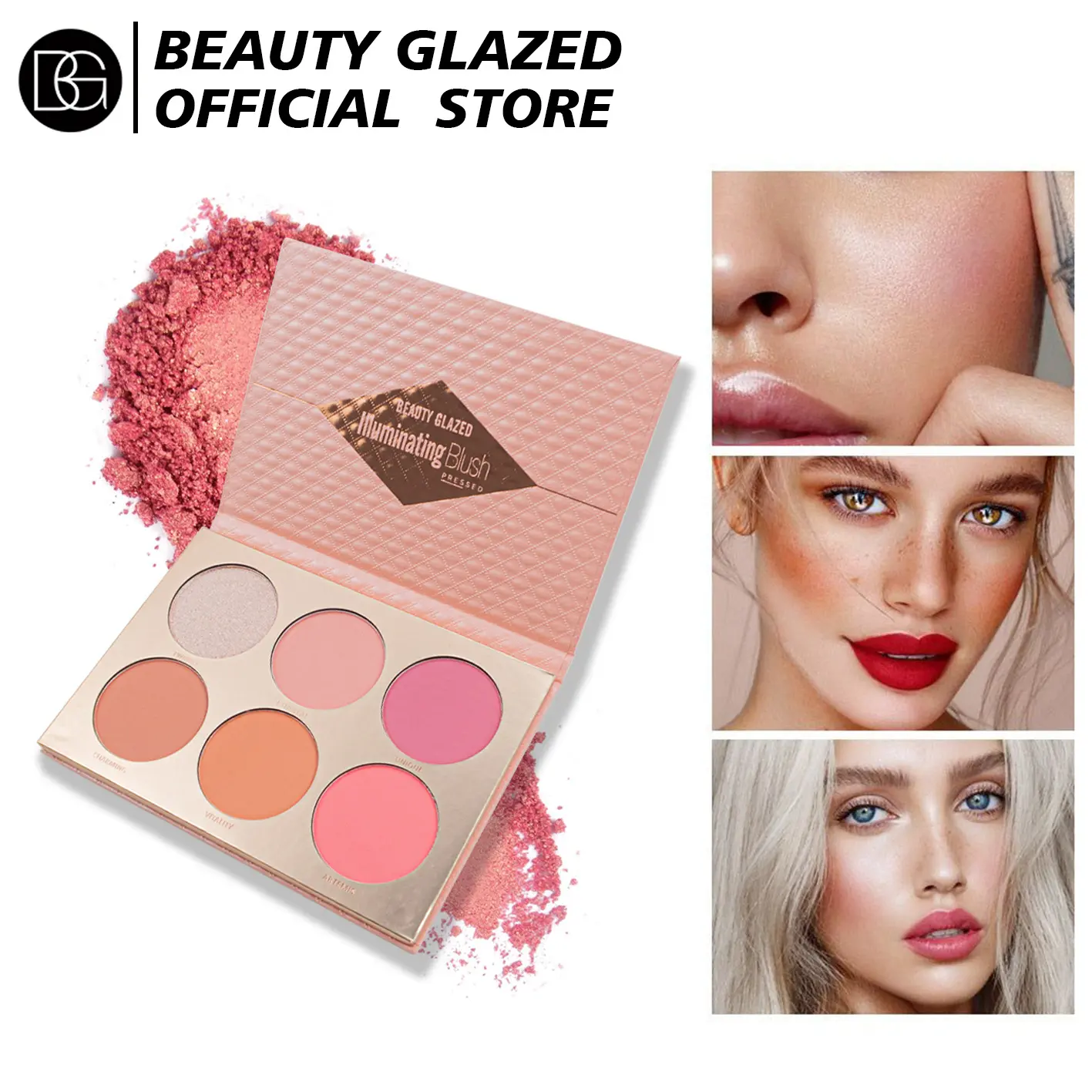 BEAUTY GLAZED B109 Matte Blush Palette, Natural Nude Peach Rose Pressed Powder - Waterproof, Long-Lasting, Multifunctional for Eyeshadow & Blush Use