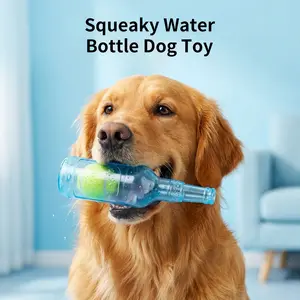2-in-1 Squeaky Water Bottle Dog Toy with Tennis Ball | Safe Teething & Interactive Fetch Toy