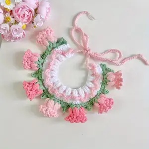 Handmade Knitted Pet Collar Scarf Bell Flower Cute Photo Accessory for Cats Dogs, Universal Fit, Adorable Design