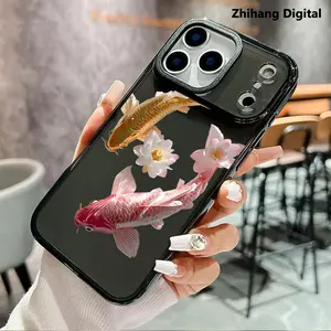 Lotus Koi Fish Pattern Phone Case for iPhone 17 Pro Max Air 16 Plus 15 14 13 12 11 Non Slip TPU Soft Shell Non-Yellowing Shockproof Clear slim Protective Softcase Rugged Durable Back Cover, Advanced fashion gift