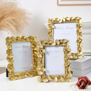 European Vintage Ginkgo Leaf Decorative Picture Frame, Sturdy Frame Design, Resin Hand-Painted Photo Display Frame for Home Living Room Bedroom Decoration