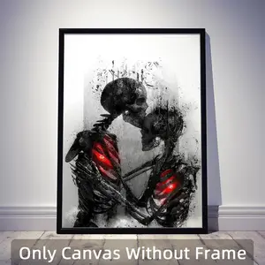 Romantic Skeleton Couple Pattern Unframed Painting, Wall Art Canvas Print, Wall Art Decor for Home Living Room Bedroom Skeleton Design