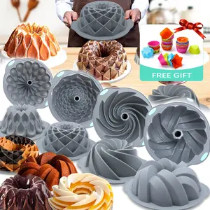 57 Pieces, Silicone Baking Pan Set, Kitchen Accessories, 4pcs Unique Shapes Cake Mold, 10/12Cups Capacity Cake Pan, 36pcs Mini Size Silicone Baking Cups, Perfect For Couples Activities, Christmas Party, Family Gathering，Valentine's Day gift