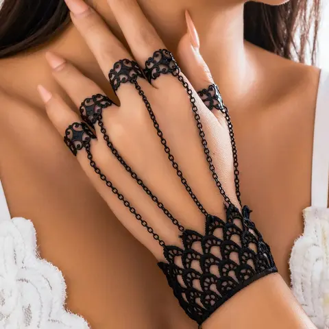 Women's Gothic & Punk Hollow Out Scale Lace Fingerless Bracelet, Bohemian Bracelets, Bohemian Style Party Jewelry, Witchy Jewelry, Vintage Fashion Accessory, Grunge Accessories