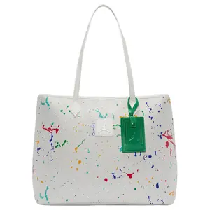 Jordan Monogram 32L Tote Bag with Monochrome Graffiti Pattern, Polyester, Unisex Shoulder Bag in White