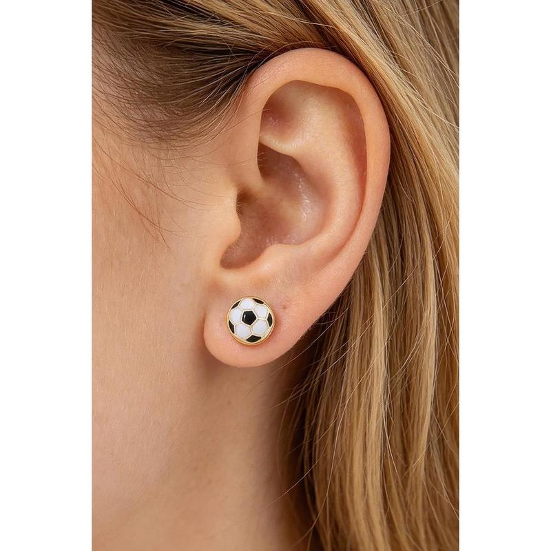 Women's Summer Soccer Stud Earrings, Black and White Pattern Ball Charm Post Earrings, Playful Blokecore Sporty Statement Jewelry for Game Day Tailgate Casual Daily Streetwear Aesthetic