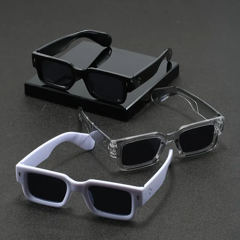 Men's Unisex 3pcs Lightweight Plastic Small Square Frame Sports Sunglasses - Polarized Anti-Glare High-Quality Nylon TR90 Lenses, Black/Transparent/White Frames, Modern Sleek Sporty Look, Drive-Ready View, Daily Wear Accessories