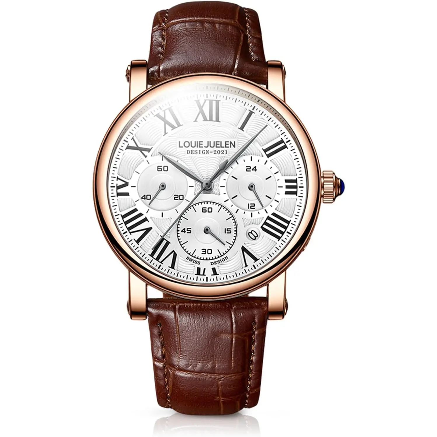 Men's Stylish Business Watch, Multifunction Quartz Movement Chronograph Roman Numerals Analog Calendar Date  Leather Band Wristwatch, Formal Casual Dress  Watch for Men
