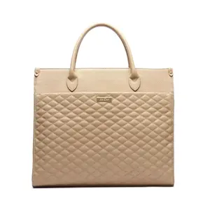 Luli Bebe Monaco Tote Bag – Luxury Vegan Leather Diaper & Travel Tote with Multiple Compartments, Stroller Straps & Changing Pad | Latte Brown