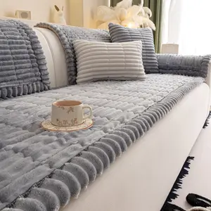 Plush Sofa Cushion Cover, Washable Sofa Slipcover, Polyester Fleece Lining, Warm Winter Pet-Friendly Home Decor, Fits 2/3/4 Seater Sofas