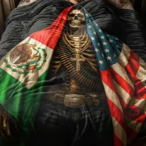 Skull Mexico Flannel Blanket, Soft Warm Throw for Sofa Bed Travel Camping Office Chair, Lightweight Comfortable Gift Home Decor