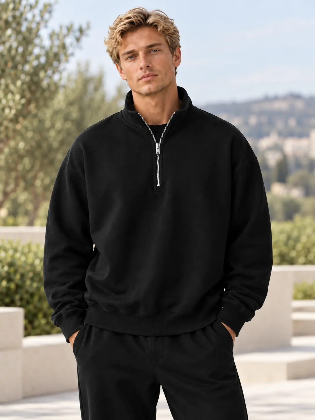 Men's Quarter Zip Cotton/Poly Fleece Pullover Hoodie, Long Sleeve Athletic Sweatshirt for Gym, Outdoor Activities, Casual Daily Wear (Unisex Fit)