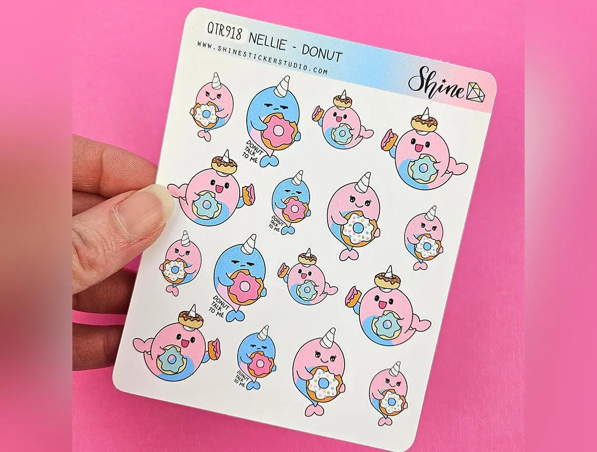 Nellie the Narwhal - Donut Planner Stickers