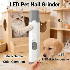 Pet nail file with LED light, two-speed adjustable grinding head, USB fast charging, universal for cats and dogs, low noise and silent. Quiet trimmer