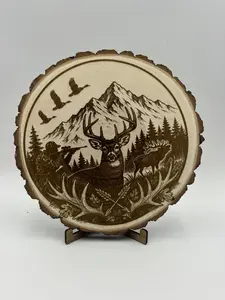 8” Wood Engraved Hunting Theme Live Edge