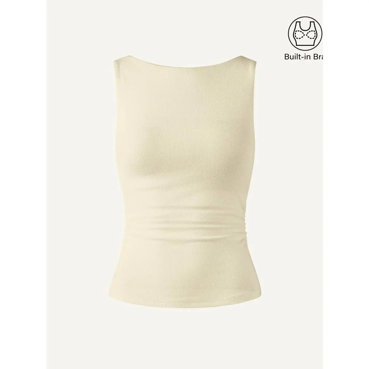 Women's Cotton-Viscose Smooth Fabric Elastic Stretch Snug Fit Open Back Comfortable Bra Tank Top, Butter Cream