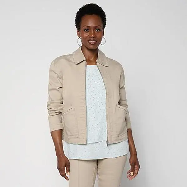 DG2 by Diane Gilman Legacy Stretch Stud Pocket Zip-Up Jacket