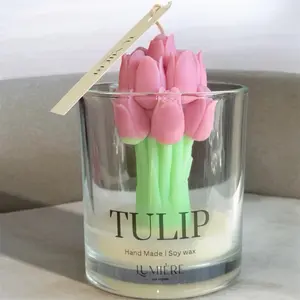 Pink Tulip Bouquet Candles With Romantic Ambiance For Cozy Decor Perfect For Gifting Or Setting Up Enhancing The Romantic Atmosphere