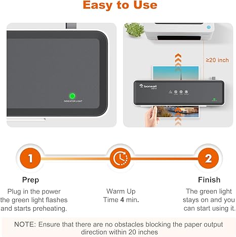 Bonsaii L421-Grey 9 Inch Thermal Laminator Machine with 5 Letter Size Laminating Sheets for Documents Posters & Photos Compact for Home Office School