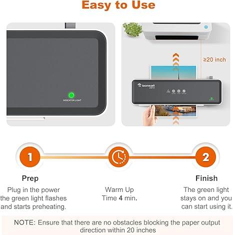 Bonsaii L421-Grey 9 Inch Thermal Laminator Machine with 5 Letter Size Laminating Sheets for Documents Posters & Photos Compact for Home Office School
