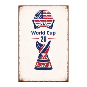 Carastora USA World Cup 26 Metal Tin Sign 8x12 Inch Vintage Soccer Ball Trophy Poster Patriotic American Flag Wall Decor Retro Sports Plaque for Bar Garage Man Cave Home Gift