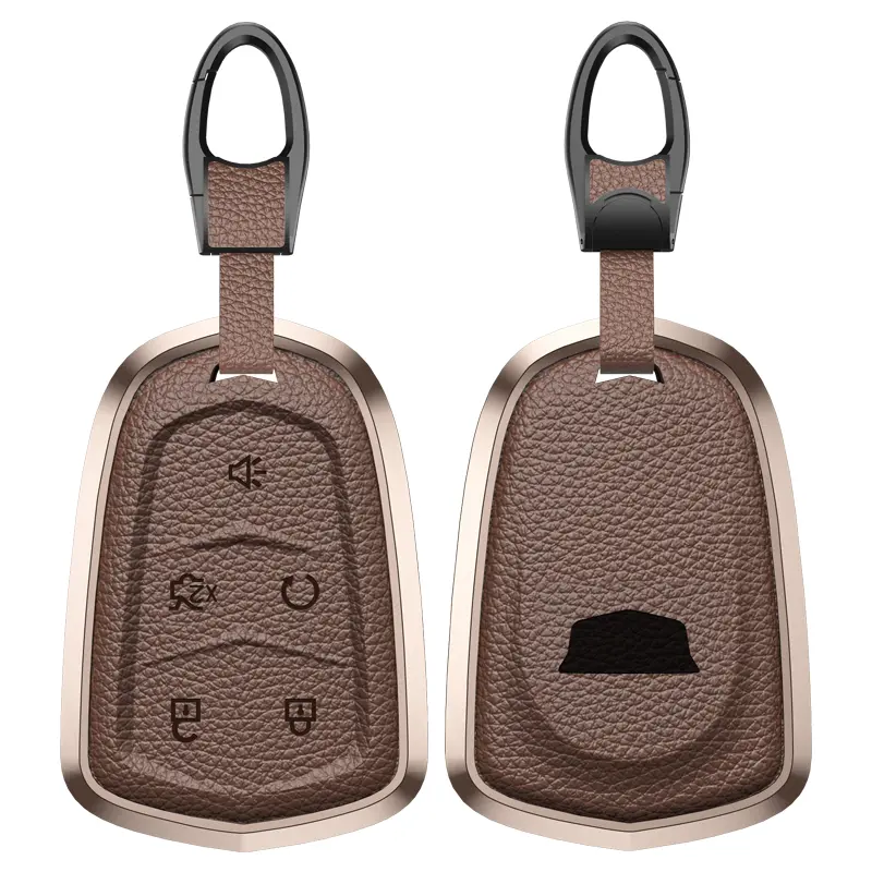 Genuine leather key cases, car key protective covers, and car key accessories suitable for Cadillac Escalade, ATS, CTS, STS, SRX, XT5, CT6, and other models. Features 8D 3D leather with an aviation-grade aluminum alloy frame.