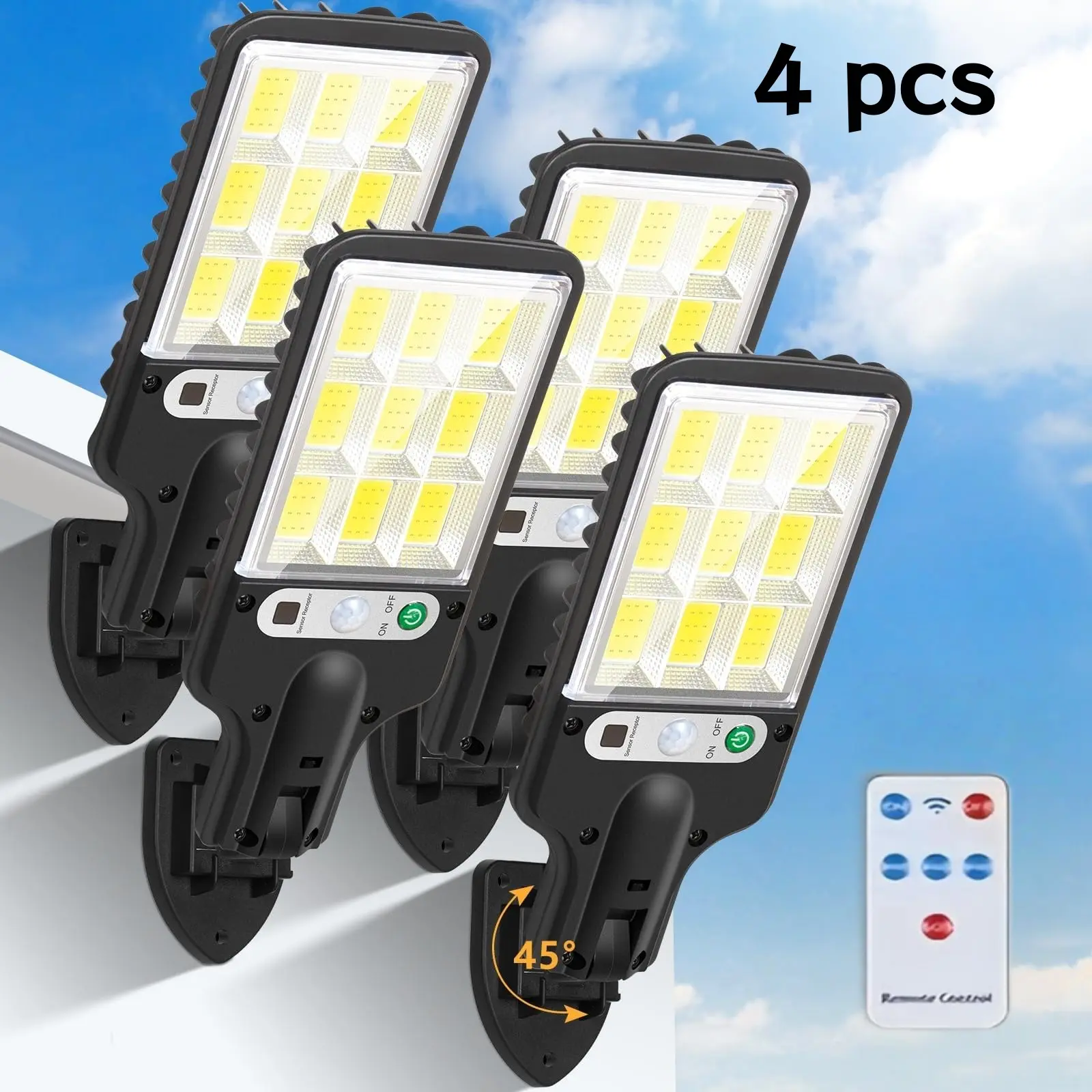 Solar Outdoor Lights,2/4Pack 6000 Lumens 108COB LED Solar-Powered Motion Sensor Wall Lamps - IP65 Waterproof, Remote Control, Durable Security Lights for Outside Wall, Garden