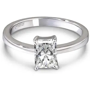 Jeulia 925 Sterling Silver Engagement Rings for Women,Radiant Cut Solitaire Moissanite Wedding Promise Rings for Her Dimaond Band with GRA Certificate and Jewelry Box