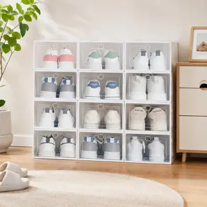 12-Piece Transparent Shoe Box Set, Plastic Storage Boxes, Moisture-Resistant Dustproof, Foldable Design, Space-Saving, Large Capacity