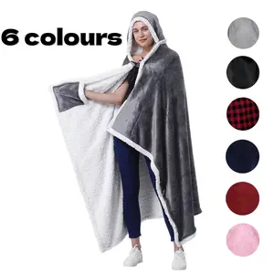 Large Winter Lamb Fleece Wearable Blanket, Soft Cozy Blanket, Comfortable Plush Lining, Anti-Cold Warm Sleeve Design, Portable Gift for Family and Friends