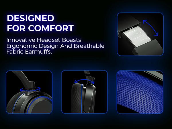 Picun G2 Over Ear Wireless Gaming Headset with Mic - Gaming Accessories, Bluetooth 5.4 Headphones, 7.1 Virtual Immersive Sound, 2.4GHz/Wired Connectivity, 5ms Lagfree Play, ENC Noise-Canceling Retractable Mic, RGB Lighting, PC Accessories for PC, PS5, PS4