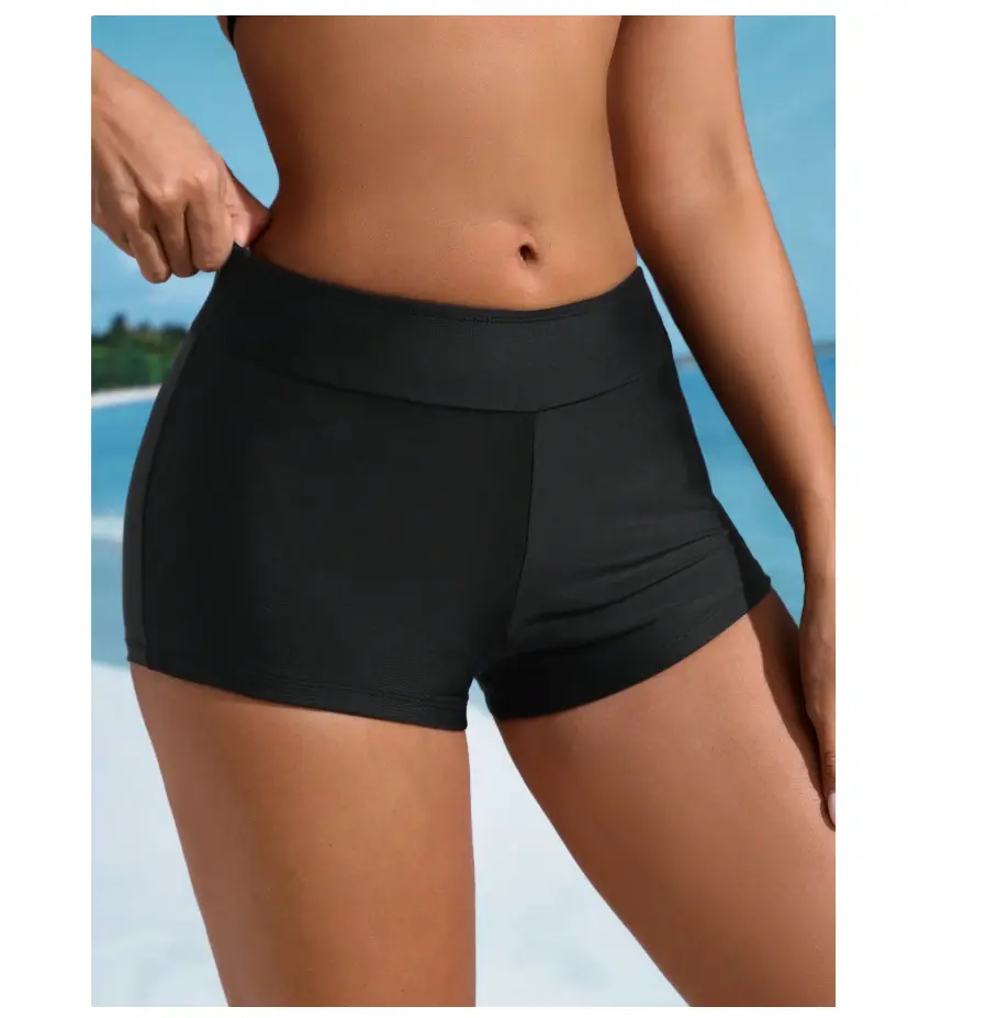 Women's High-Waisted Tummy Control Solid Boyshort Bikini Bottoms - Quick-Dry Stretch Fabric, Multi-Size for Watersports & Pool Use