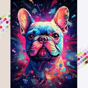 1 DIY diamond painting kit, 5D diamond art set, DIY decoration, colorful bulldog diamond painting kit with full round diamonds, mosaic, diamond art, DIY art home decoration, suitable for Christmas.