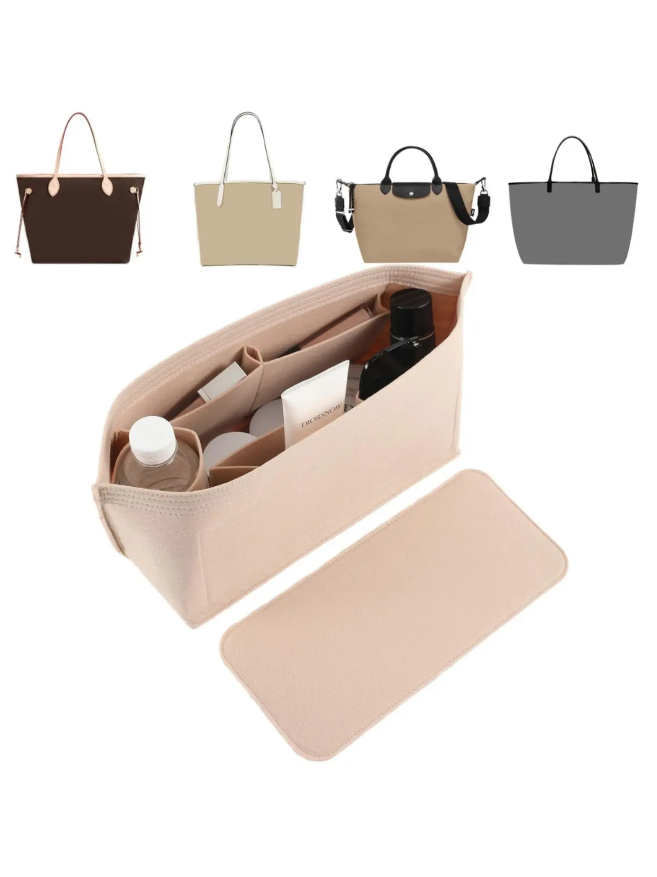 Handbag Inner Liner Storage Bag Set, 2-Piece Woolen Insert, Large Tote Bag Organizer with Zipper, Multiple Compartments, Handbag Divider Organizer, Purse Insert Organizer, Suitable for Neverfull Mm/city33